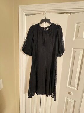 Calvin Klein Black Eyelet Midi Dress with Puff Sleeves